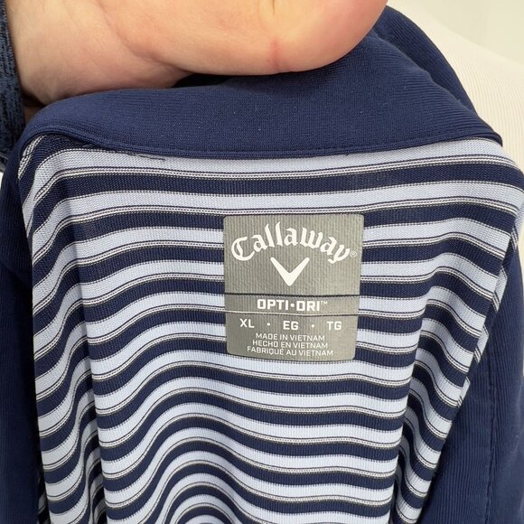 Callaway Men's Opti-Dri Golf Polo Shirt XL Extra Large Blue & White Striped - Picture 7 of 7